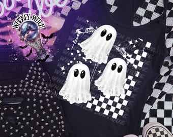 Spooky Ghost Checkered Tank Top: Grunge Halloween Summer Shirt