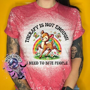 Funny Feral Deer Graphic Tee – Therapy Is Not Enough Sarcastic Top Heather Red