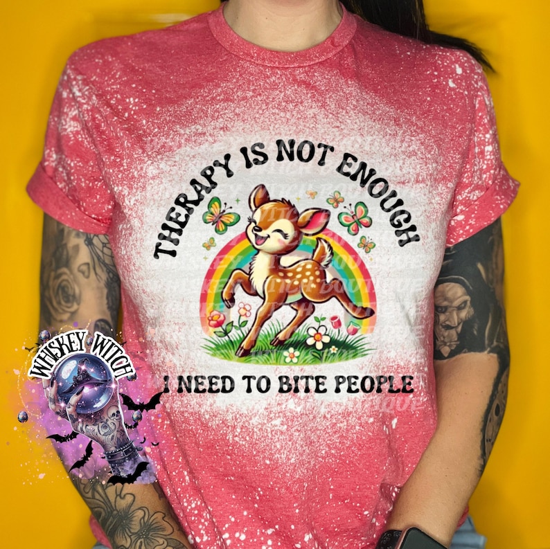 Funny Feral Deer Graphic Tee – Therapy Is Not Enough Sarcastic Top Heather Red
