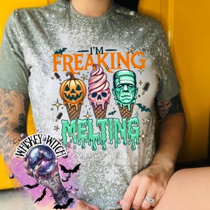 Handmade Summerween shirt featuring a funny spooky ice cream monster design, perfect for women who love Halloween vibes, horror-inspired tees, and cute spooky summer outfits.