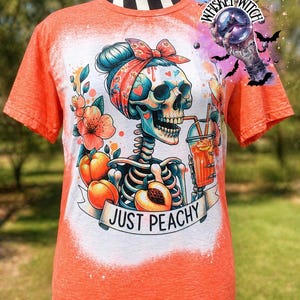 Hand Bleached Skeleton Peach Shirt, Spooky Summer Graphic Tee