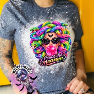 Neon Medusa Graphic Tee, Tattoo Style Snake Goddess Shirt, Alt Fashion Apparel Heather Navy