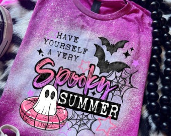 Spooky Summer Shirt, Ghost Pool Float Tee, Summerween Gift for Women, summerween vacation shirt,  witchy beach graphic tee, gift for her