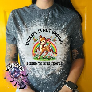 Funny Feral Deer Graphic Tee – Therapy Is Not Enough Sarcastic Top Dark Heather