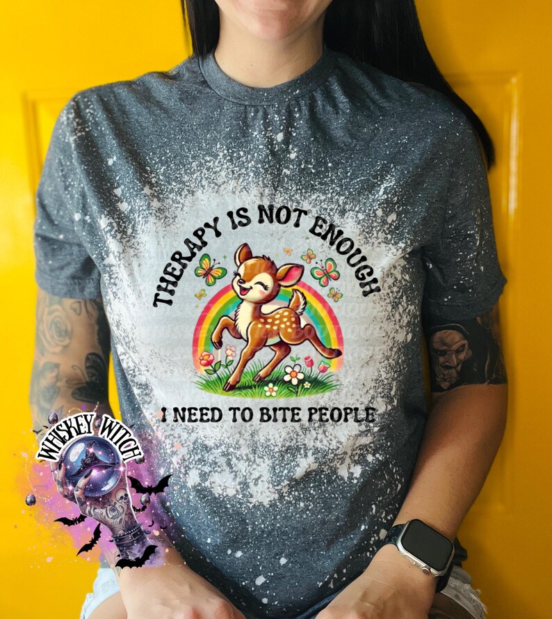Funny Feral Deer Graphic Tee – Therapy Is Not Enough Sarcastic Top Dark Heather