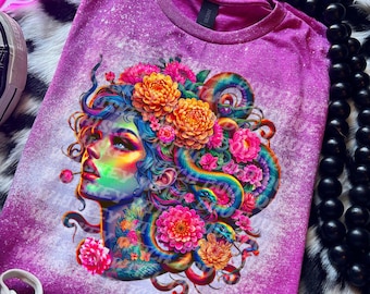 Neon Medusa Graphic Tee | Psychedelic Mythology T-Shirt, Vibrant Alt Fashion