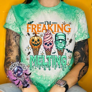 Handmade Summerween shirt featuring a funny spooky ice cream monster design, perfect for women who love Halloween vibes, horror-inspired tees, and cute spooky summer outfits.