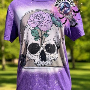 Bleached Tee: Purple Floral Skull, Distressed Vintage Style