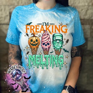 Handmade Summerween shirt featuring a funny spooky ice cream monster design, perfect for women who love Halloween vibes, horror-inspired tees, and cute spooky summer outfits.