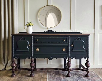 Antique Dark Green Jacobean Buffet