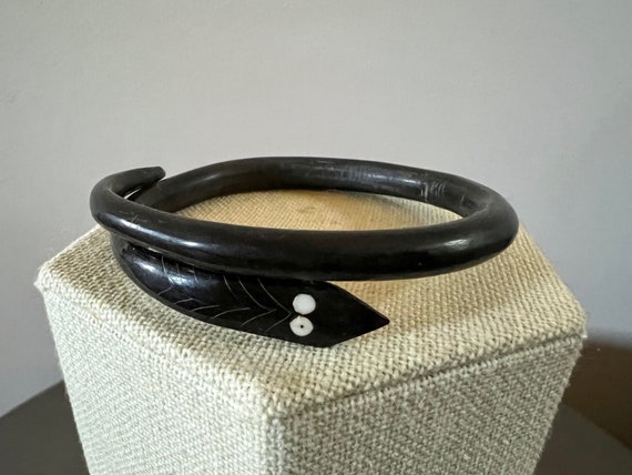 Antique Victorian Snake Carved Horn Bracelet 19th… - image 1