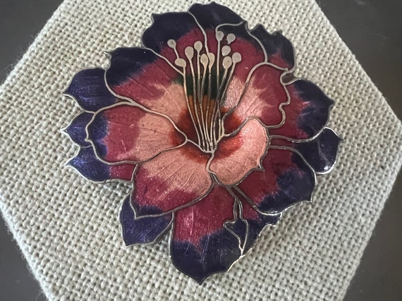 Vintage Flower Brooch Pin Cloisonné Enamel