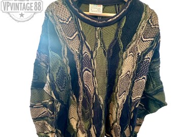 1980s/1990s Coogi Australia Authentic Colorful 3D Crazy V Neck