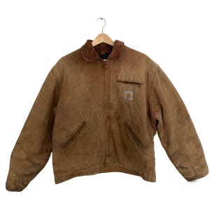 Vintage Carhartt Detroit Jacket – Tan Duck Brown Canvas, Corduroy Collar & Blanket Lined (JO1 BRN)