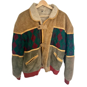 Vintage Boho Aztec Jacket | Brown Leather Bomber | Festival Style Coat | Size M