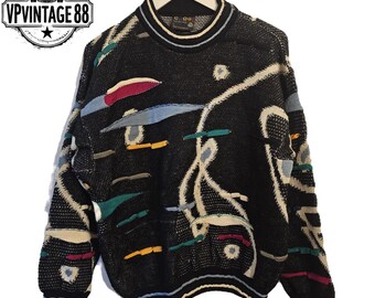 Vintage Coogi Sweater - 90er Jahre Bunter 3D Strickpullover | Kultiger Hip Hop Style (Größe L)