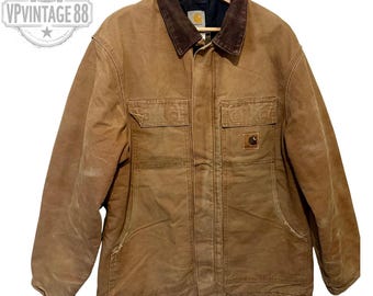 Y*u様 80s Carhartt duck chore coat jacket Vtg 80's Carhartt Blanket Lined Chore Coat Jacket 46R USA Union