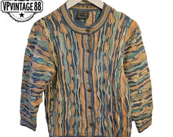 1980s/1990s Coogi Australia Authentic Colorful 3D Crazy V Neck