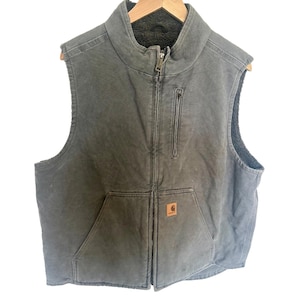 Vintage Carhartt USA Sherpa gefütterte graue Canvas Arbeitsweste - Robuste Gilet, Größe L