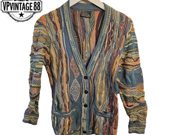 1980s/1990s Coogi Australia Authentic Colorful 3D Crazy V Neck