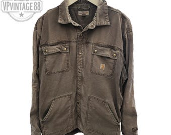 Camisa de trabajo vintage Carhartt USA de franela gris para hombre – Estilo desgastado y robusto