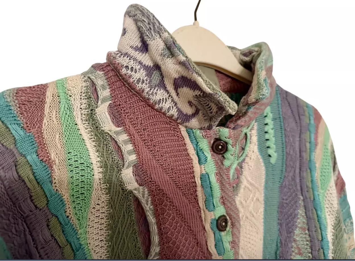 ヴィンテージ Coogi カーディガン – 90年代のカラフル3Dニット | アイ