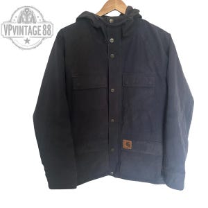 Vintage Carhartt USA Workwear Jacket – Navy ‘Mosley’ Hooded Coat, 90s Style (M)