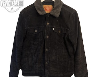 Chaqueta vaquera retro Levi's vintage para hombre, de pana negra, con forro de sherpa, talla (M)