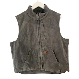 Vintage Carhartt USA Sherpa gefütterte graue Segeltuch Arbeitsweste - strapazierfähige Gilet, Größe XL