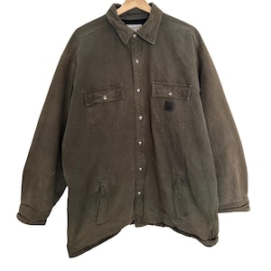 Vintage Carhartt USA Men’s Green Canvas Workwear Shirt – Rugged Distressed Style