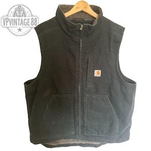 Vintage Carhartt USA Sherpa gefütterte Navy Canvas Arbeitsweste - Schwere Gilet, Größe L