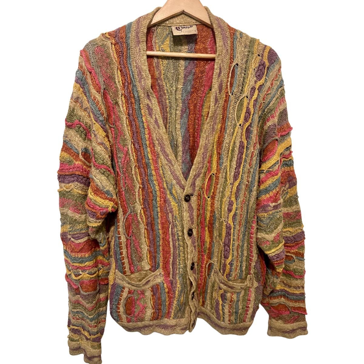 トップス 90s coogi cardigan cotton knit Australia Vintage 90s Coogi Australia 3D Knit Wool Cardigan Sweater Size S