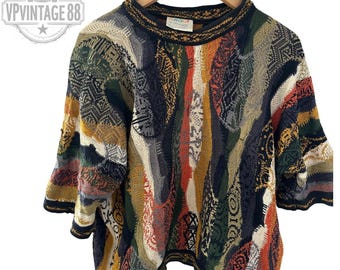 Suéter vintage Coogi Australia / Tejido de punto 3D icónico y colorido del hip hop de los 90 / Suéter Coogi auténtico y genuino / Raro - Talla S
