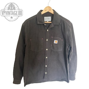 Vintage Carhartt USA Men’s Brown Lined Workwear Shirt – Rugged Distressed Style