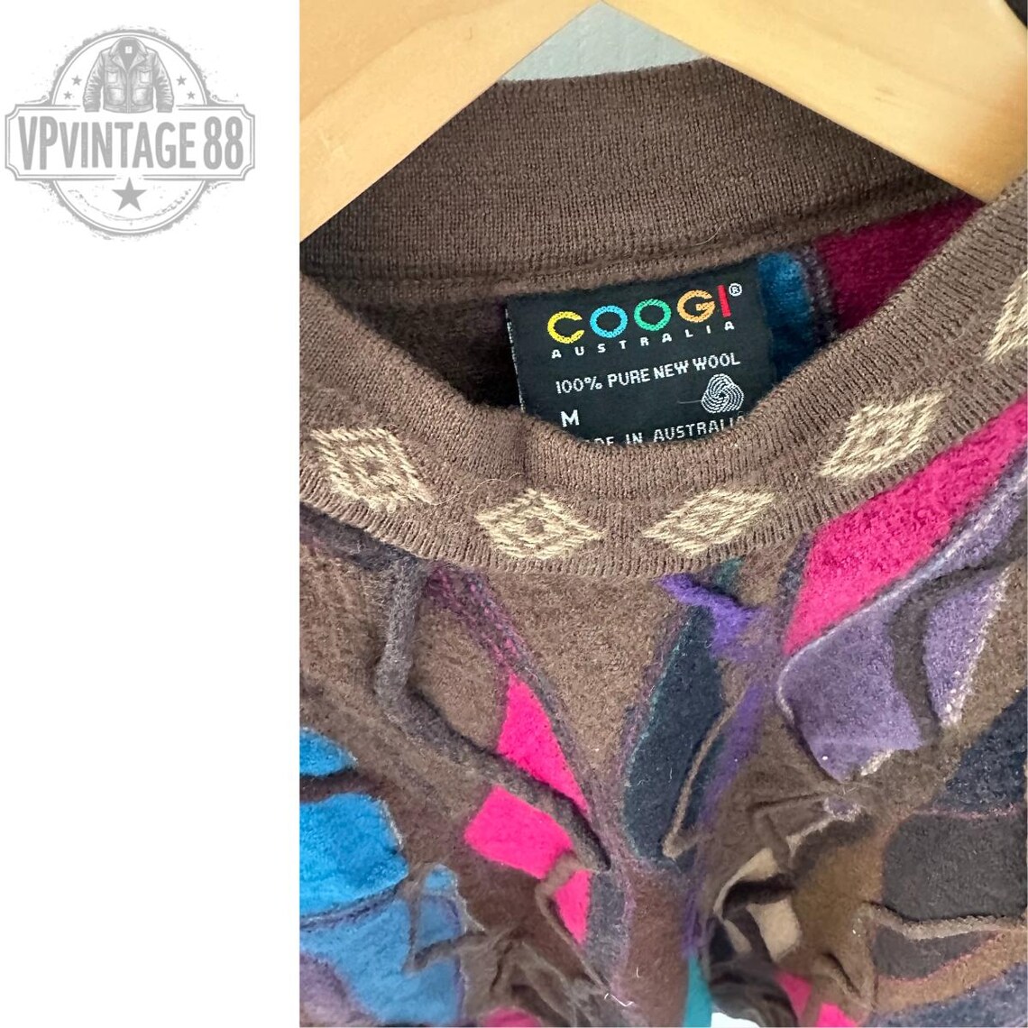Vintage Coogi Australia Jumper | 90s Colourful 3D Knit Wool Sweater | Hip Hop Streetwear | Women's Size M, photo 2 of 4