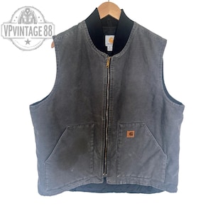 Vintage Carhartt USA Lined Canvas Arbeits-Segeltuch Hochleistungsweste - graues Gilet / Bodywarmer / Weste - XL