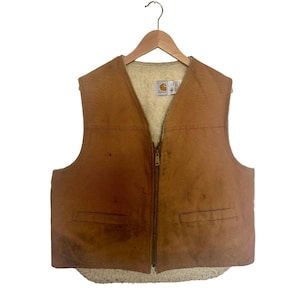 Vintage Carhartt USA Sherpa gefütterte braune Arbeitsweste - strapazierfähiges Gilet, Größe XL