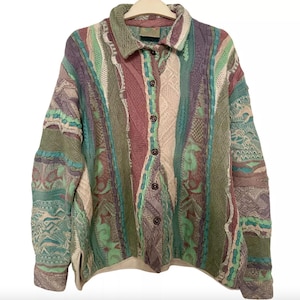 Vintage Coogi Cardigan – 90s Colourful Knit | Iconic Hip Hop Style, Size S