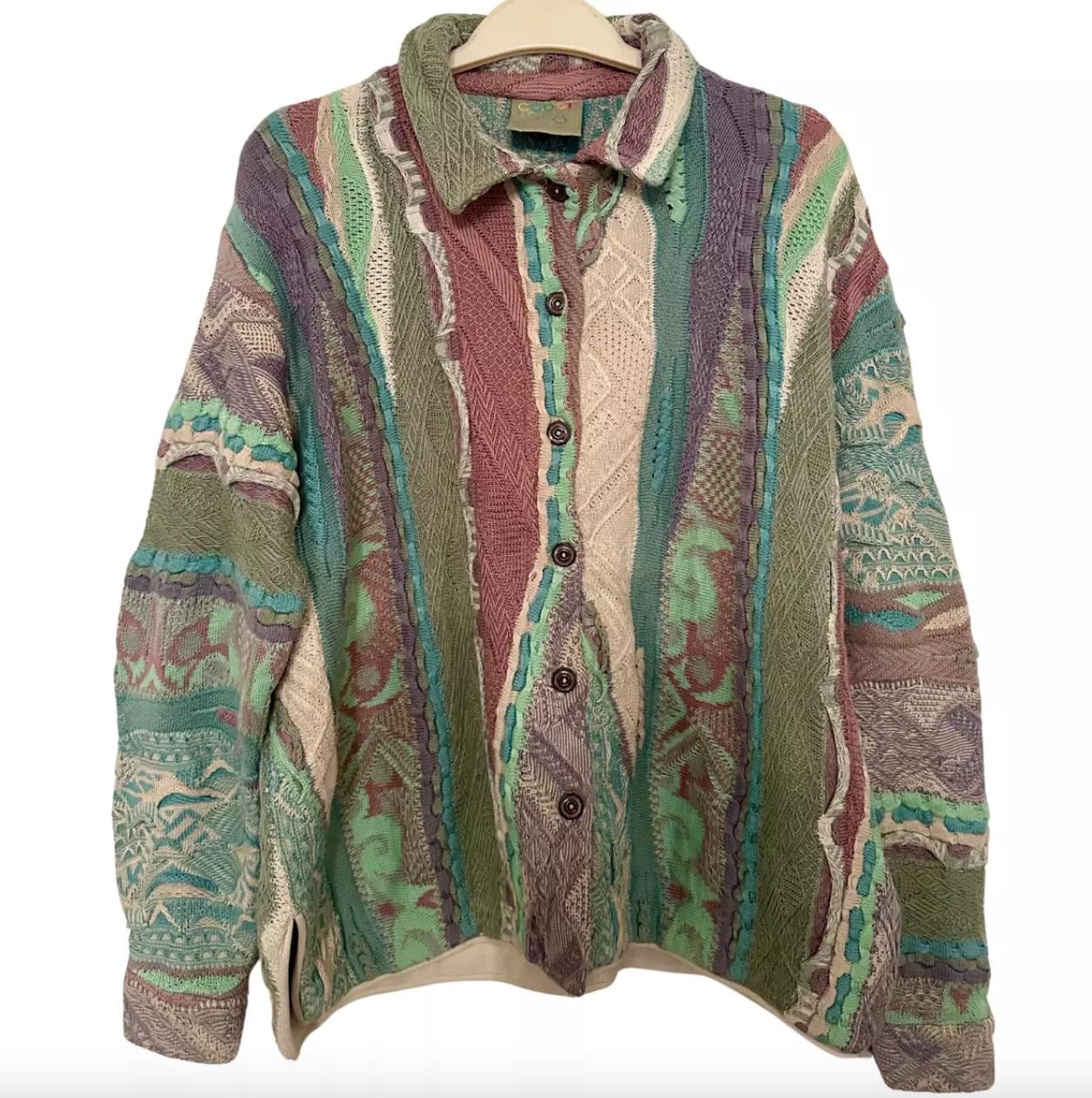 ヴィンテージ Coogi カーディガン – 90年代のカラフル3Dニット | アイ