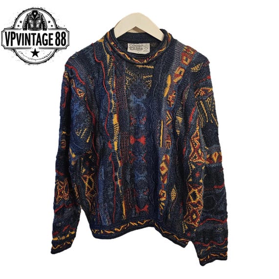 Vintage Coogi Blues Sweater – 90s Colourful 3D Knit Jumper