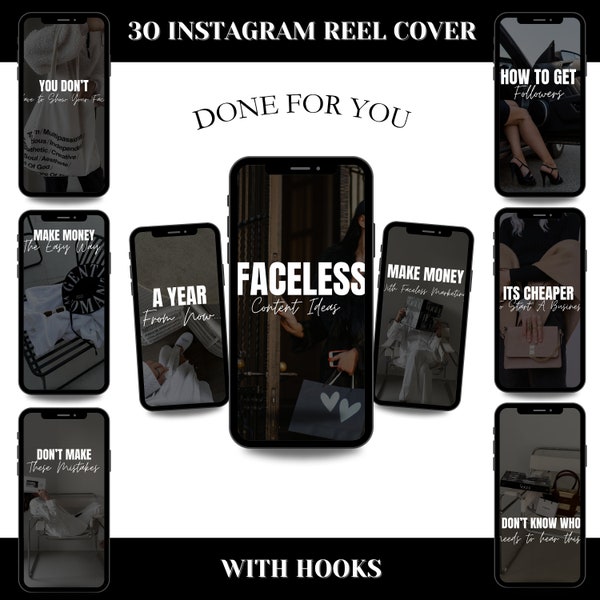 Instagram Reel Covers With Hooks For Faceless Digital Marketing, Dark Aesthetic Done For You Reel Templates, Editable in Canva, Women