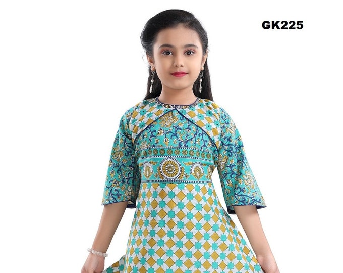 Girls Kurti set with soft cotton block printed fabric comfortable casual wear Indian Ethnic kurti set Festive wear