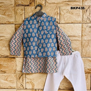 Rajastani Cotton Boys Kurta set block printed, casual comfort wear, festival wear, Indian Ethnic, Traditional wear for kids