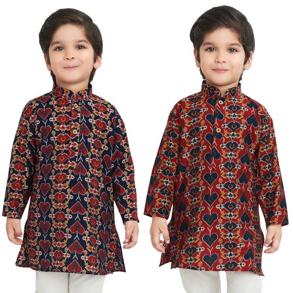 Nouveau Patola Print Boys Kurta ensemble vêtements de confort décontractés / vêtements de festival / ethnique indien / vêtements traditionnels pour les enfants