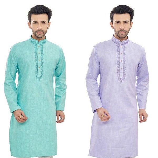 Custom made full embroidery kurta pajama set , men pakistani kurta pajama , eid  men wear  ,  indian shirt for men ,wedding kurta pajama main image 1