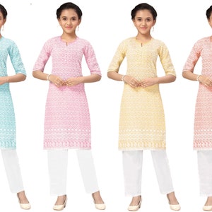 Girls Kurti set Chikankari soft cotton with bottom comfortable party wear Indian Ethnic kurta set Festive wear
