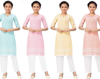 Girls Kurti set Chikankari soft cotton with bottom comfortable party wear Indian Ethnic kurta set Festive wear