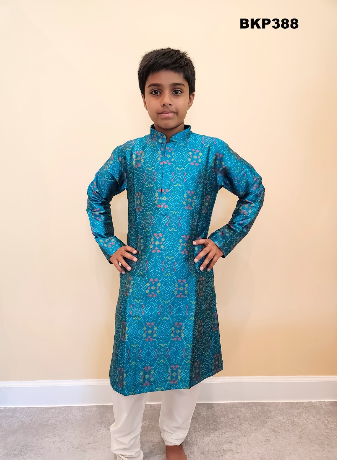 Boy Patola Dhoti Kurta Set-Green