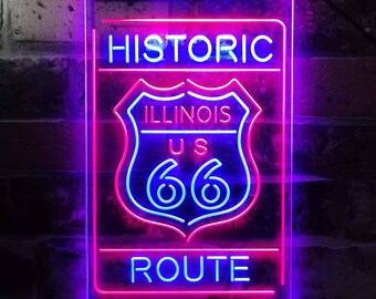 Historic Route 66 Neon Highway Road Sign Vintage Photo Poster 18x12 inch