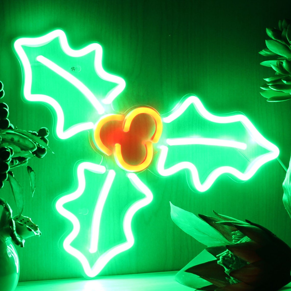 Christmas Holly Flex Silicone LED Neon Sign St6fnu0158 Etsy